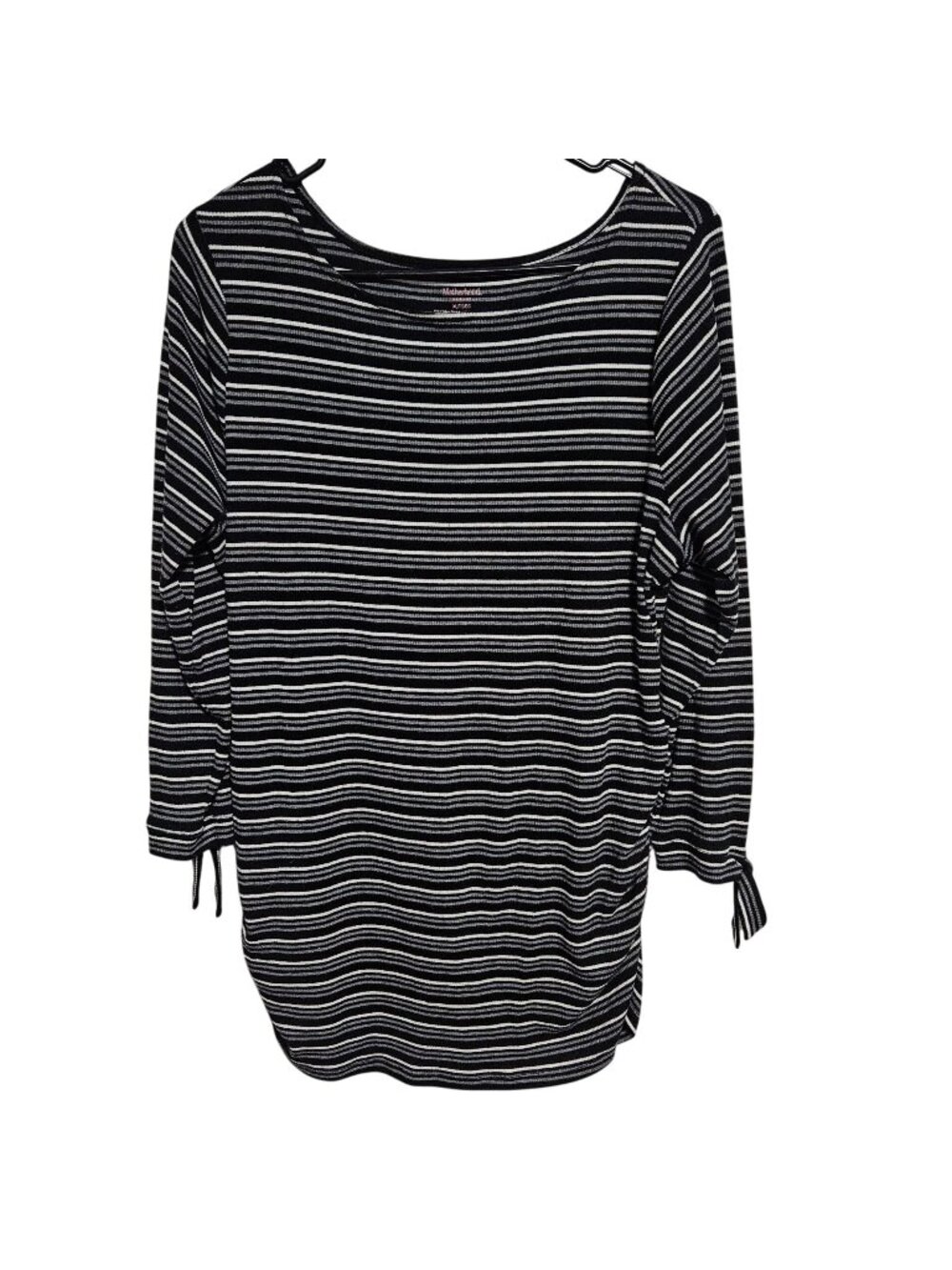 Motherhood Maternity Ribbed Top Womens Size XL Striped Black White Tie Cuffs